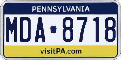 PA license plate MDA8718
