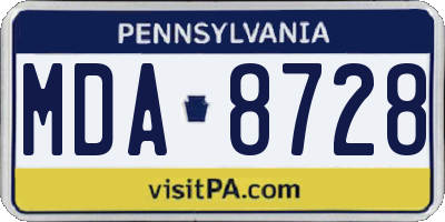 PA license plate MDA8728