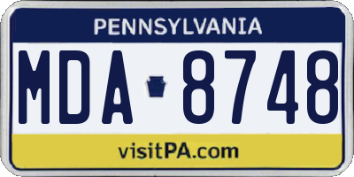 PA license plate MDA8748