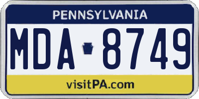 PA license plate MDA8749