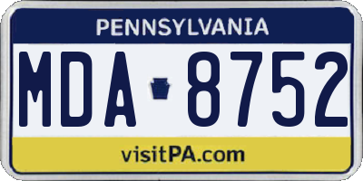 PA license plate MDA8752
