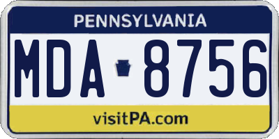 PA license plate MDA8756