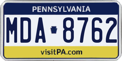 PA license plate MDA8762