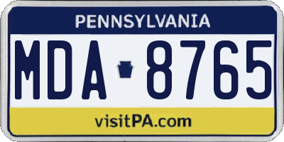 PA license plate MDA8765