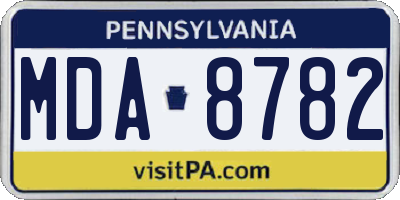 PA license plate MDA8782