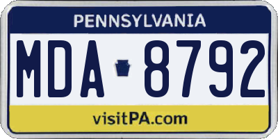 PA license plate MDA8792