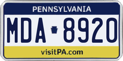 PA license plate MDA8920