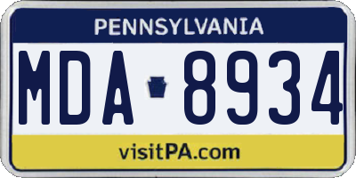 PA license plate MDA8934