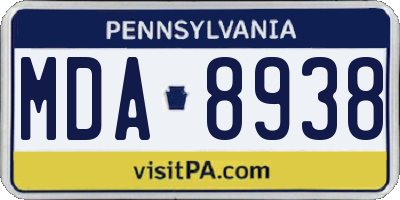 PA license plate MDA8938