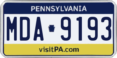 PA license plate MDA9193