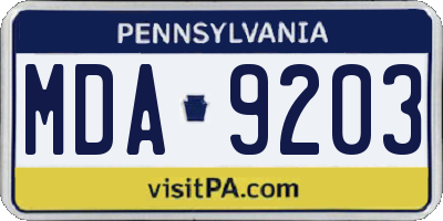 PA license plate MDA9203