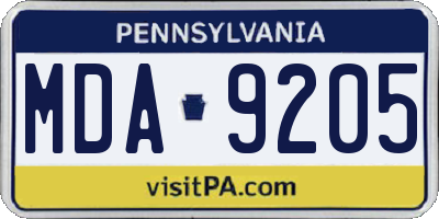 PA license plate MDA9205