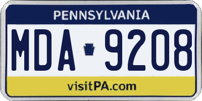 PA license plate MDA9208