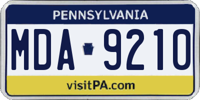 PA license plate MDA9210