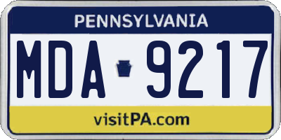 PA license plate MDA9217