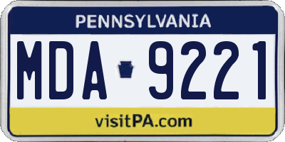 PA license plate MDA9221