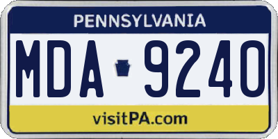PA license plate MDA9240