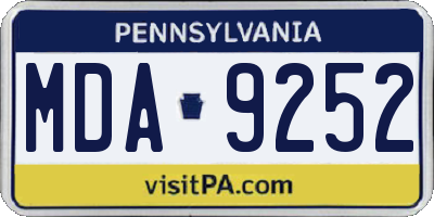 PA license plate MDA9252