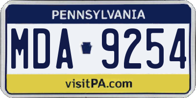 PA license plate MDA9254
