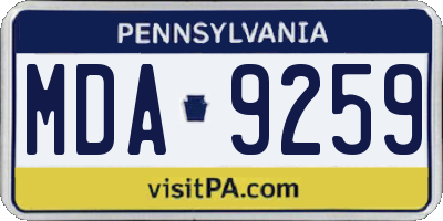 PA license plate MDA9259