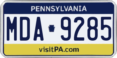 PA license plate MDA9285
