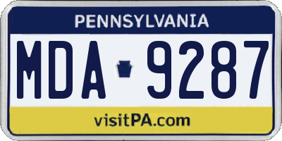 PA license plate MDA9287