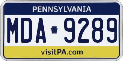 PA license plate MDA9289