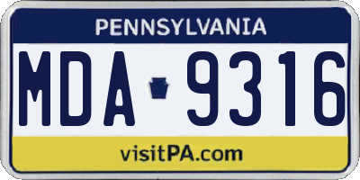 PA license plate MDA9316