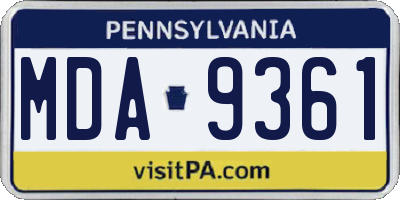 PA license plate MDA9361