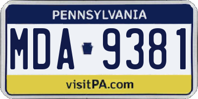 PA license plate MDA9381