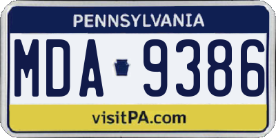 PA license plate MDA9386