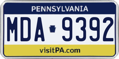 PA license plate MDA9392