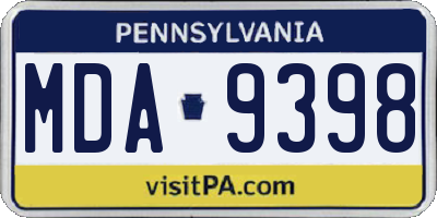 PA license plate MDA9398