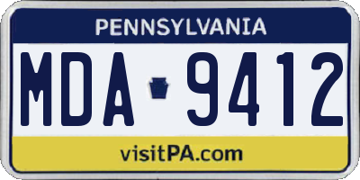 PA license plate MDA9412
