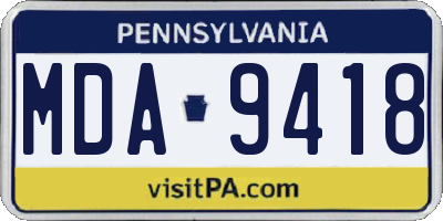 PA license plate MDA9418