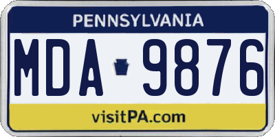 PA license plate MDA9876