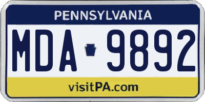 PA license plate MDA9892