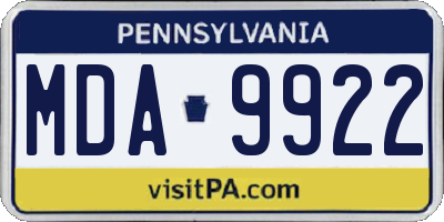 PA license plate MDA9922