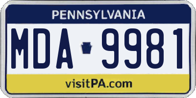 PA license plate MDA9981
