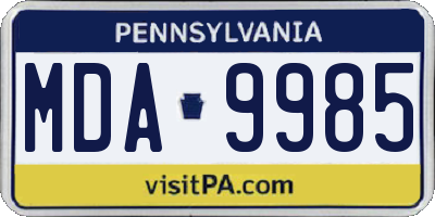 PA license plate MDA9985
