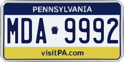 PA license plate MDA9992