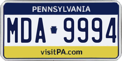 PA license plate MDA9994