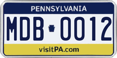 PA license plate MDB0012
