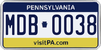 PA license plate MDB0038