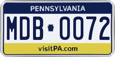 PA license plate MDB0072