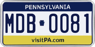 PA license plate MDB0081
