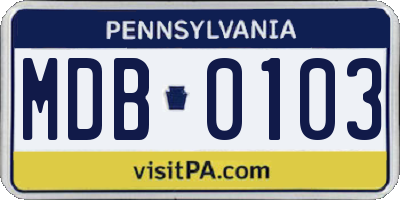 PA license plate MDB0103
