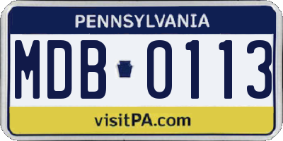 PA license plate MDB0113
