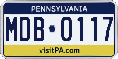 PA license plate MDB0117