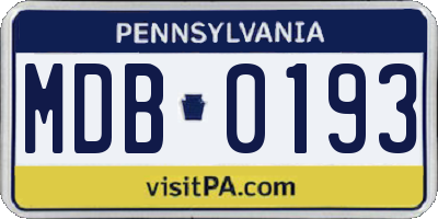 PA license plate MDB0193